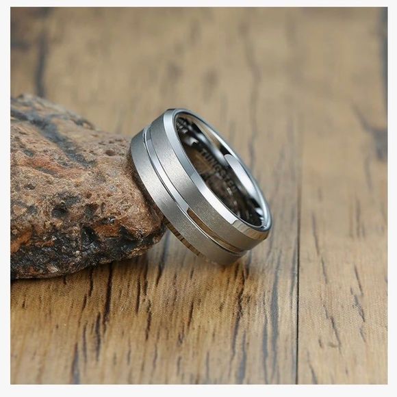 Silver Tungsten Carbide Men's Ring - Picture 2 of 5